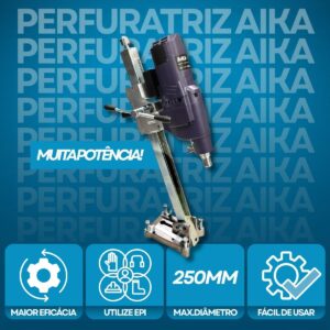 Perfuratriz Concreto Laje Asfalto Aika 250mm 3700w 220V + Serra 108mm x 450mm - Variavel