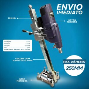 Perfuratriz Concreto Laje Asfalto Aika 250mm 3700w 220V + Serra 108mm x 450mm - Variavel