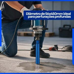 Serra Copo Diamantada Profissional para Perfuratriz 56mm X 450mm Rosca 1.1/4