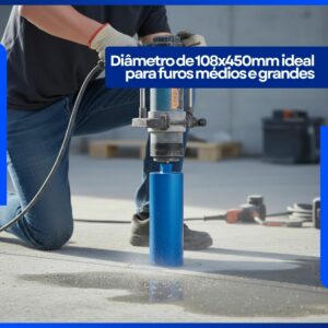Serra Copo Diamantada Profissional para Perfuratriz 108mm X 450mm Rosca 1.1/4